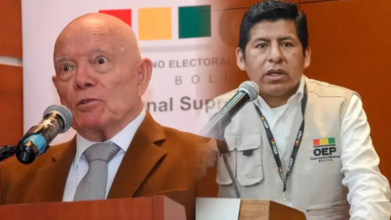 De lado izquierdo el presidente del TSE, del lado derecho el vocal Tahuichi Tahuichi. COMPOSICI&Oacute;N OPINI&Oacute;N