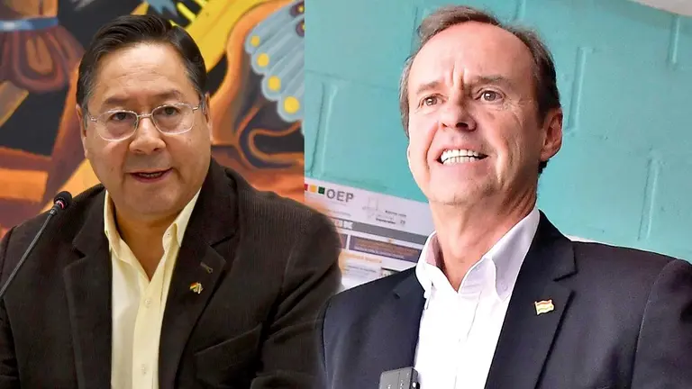 El presidente Luis Arce y el candidato a presidente por la Alianza Libre, Jorge Quiroga./ APG