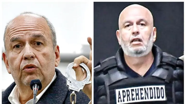 El exministro Arturo Murillo (i) cuando amenazaba a sus adversarios con la cárcel y al ser aprehendido (d) tras su llegada a Bolivia. / APG