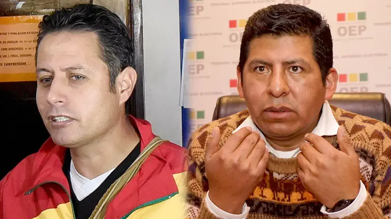 Edmand Lara, candidato a vice por el PDC, y el vocal Tahuichi Tahuichi Quispe./ APG
