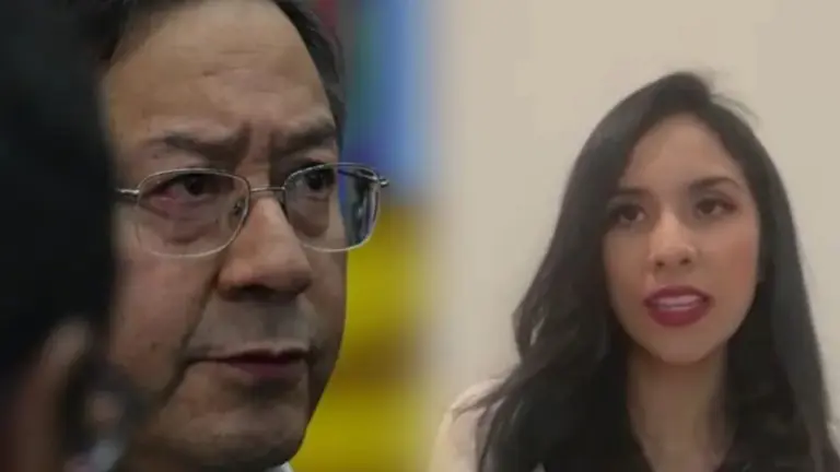 Brenda L., (d) la mujer que apunt&oacute; contra el presidente Luis Arce por supuesto abandono de embarazada (i). COMPOSICI&Oacute;N OPINI&Oacute;N