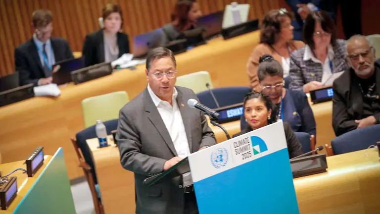Luis Arce en la sesi&oacute;n de la ONU./ LUCHO ARCE