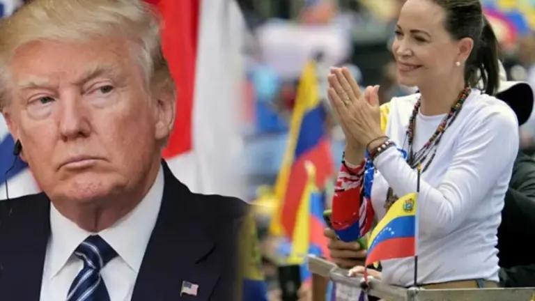 La l&iacute;der opositora venezolana Mar&iacute;a Corina Machado (d) y el presidente de EEUU, Donald Trump (i). COMPOSICI&Oacute;N OPINI&Oacute;N