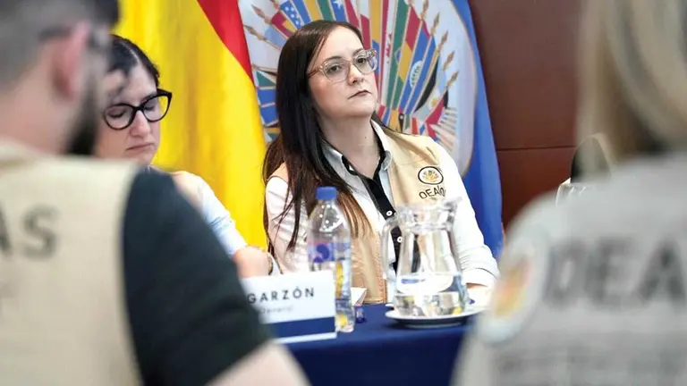 Observadores de la OEA, atentos en medio de una capacitación./ OEA