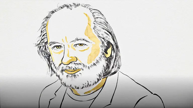 La ilustraci&oacute;n que la Academia Sueca le dedic&oacute; a Krasznahorkai al anunciar la 
concesi&oacute;n del Nobel Literatura 2025./ ARCHIVO