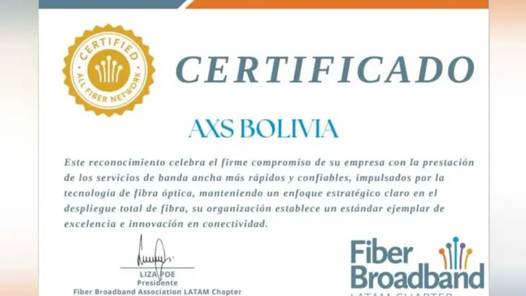 La certificaci&oacute;n otorgada a AXS Bolivia. AXS