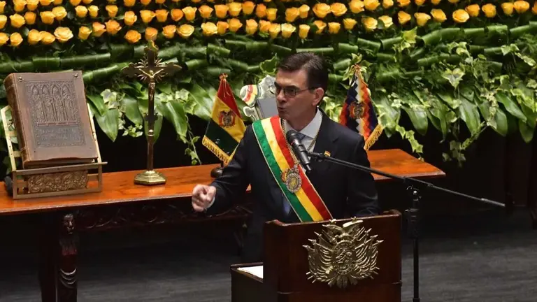 Presidente Rodrigo Paz durante su discurso. APG