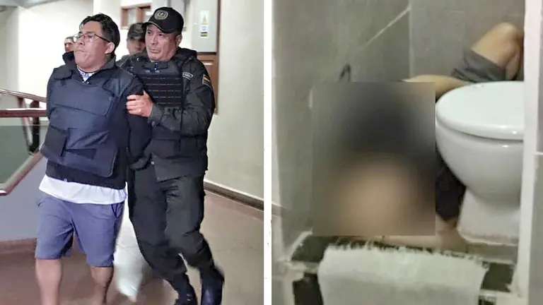 Remberto L&oacute;pez, a su salida de la audiencia en Cochabamba, el 12 de noviembre (i). Hallan muerto en el PC-7 a investigado por el asesinato de un juez (d)./ MARIELA COSS&Iacute;O - CORTES&Iacute;A