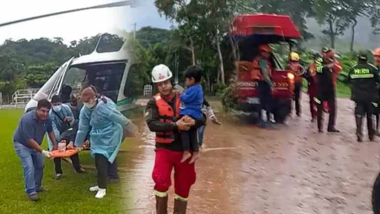 Escenas de las inundaciones en el municipio cruce&ntilde;o de El Torno. POLIC&Iacute;A BOLIVIANA