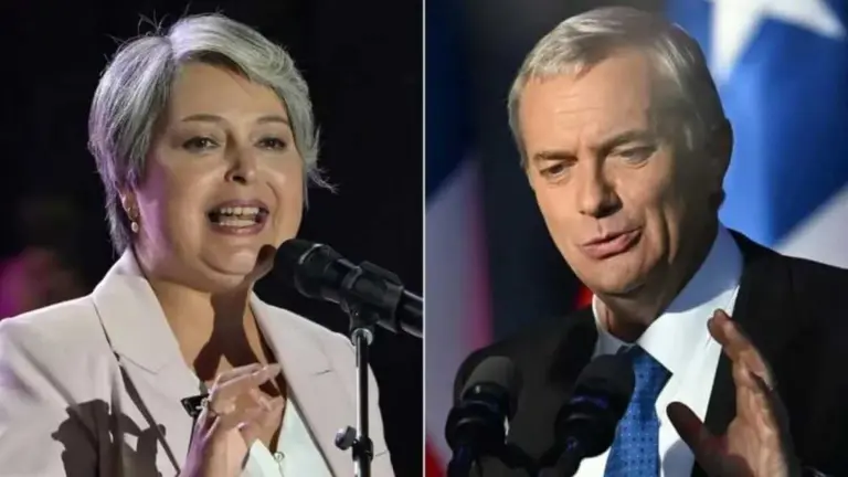 La oficialista Jeannette Jara y el candidato republicano Jos&eacute; Antonio Kast. TYC SPORT