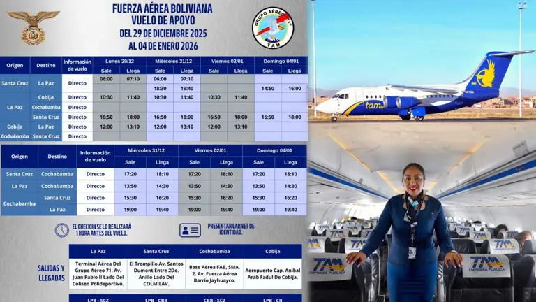 La Fuerza A&eacute;rea Boliviana (FAB) habilita vuelos solidarios desde hoy hasta el 4 de enero. FAB