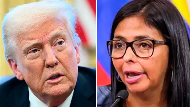 Donald Trump y Delcy Rodr&iacute;guez , respectivamente. ERBOL