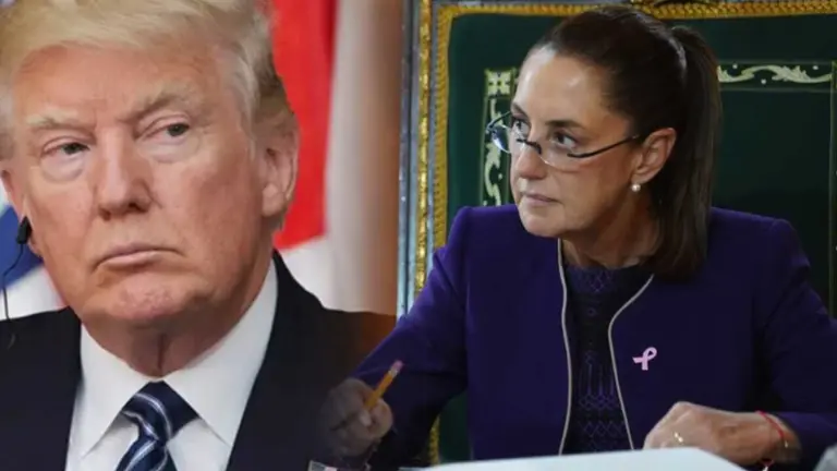 El presidente de Estados Unidos, Donald Trump, (i) y su par de M&eacute;xico, Claudia Sheinbaum (i). COMPOSICI&Oacute;N OPINI&Oacute;N