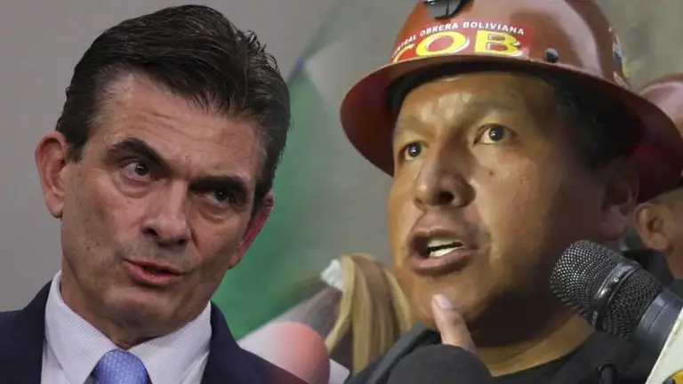 El ejecutivo de la COB, Mario Argollo, (d) y el presidente, Rodrigo Paz (i). COMPOSICI&Oacute;N OPINI&Oacute;N