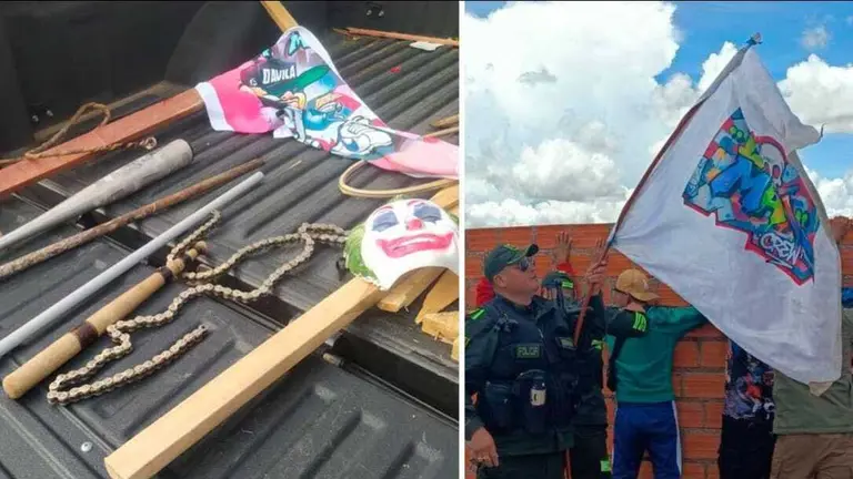 Objetos decomisados a las pandillas que se enfrentaron en Sucre. ERBOL