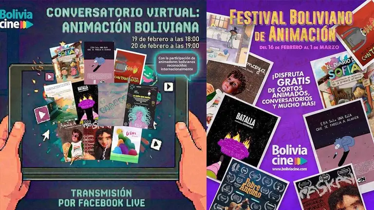 Afiches promocionales del primer Festival Virtual de Animaci&oacute;n./ CORTES&Iacute;A