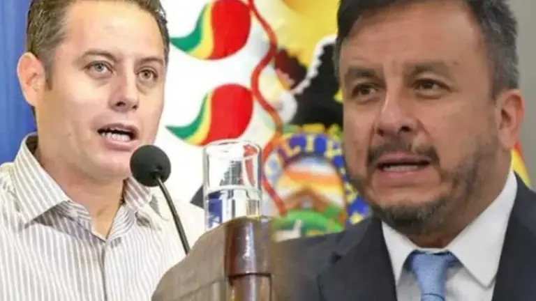 El ministro de Hidrocarburos, Mauricio Medinaceli, (d) y el  vicepresidente, Edmand Lara, (i). COMPOSICI&Oacute;N OPINI&Oacute;N