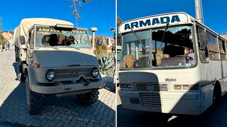 Armada denuncia ataques y vandalismo contra militares durante operativo de desbloqueo./ ERBOL