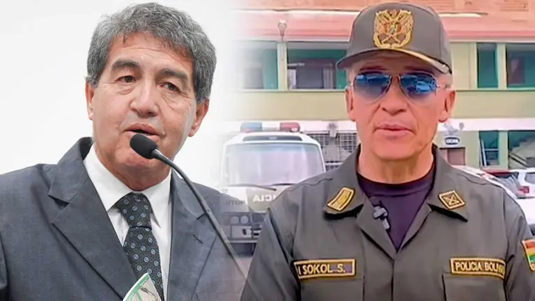 Hern&aacute;n Paredes, viceministro de R&eacute;gimen Interior y Mirko Sokol, comandante de la Polic&iacute;a boliviana./ COMPOSICI&Oacute;N OPINI&Oacute;N