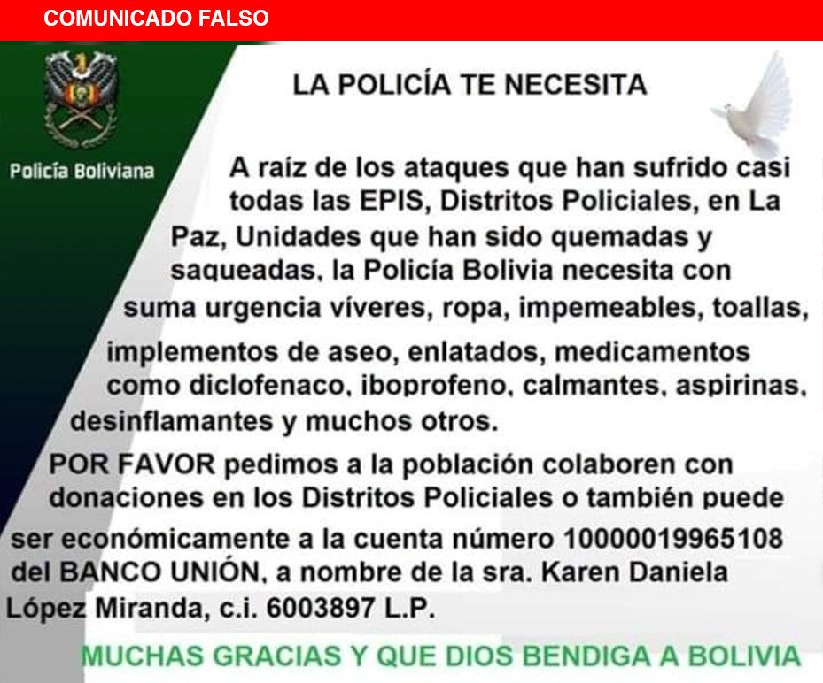 Comunicado de la Policía falso