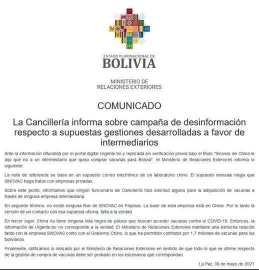Comunicado de la Cancillería