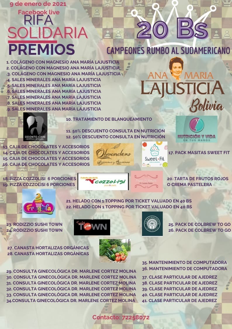 Información de la rifa solidaria para los ajedrecistas qhochalas. CORTESÍA