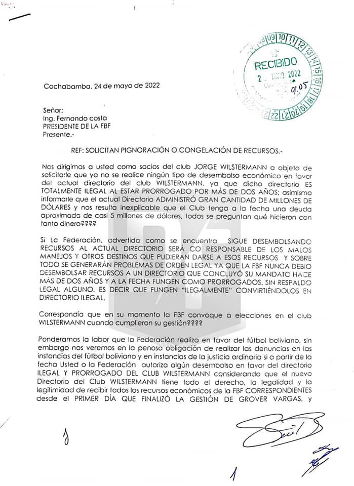 La misiva de algunos socios del Rojo, dirigida a la FBF.