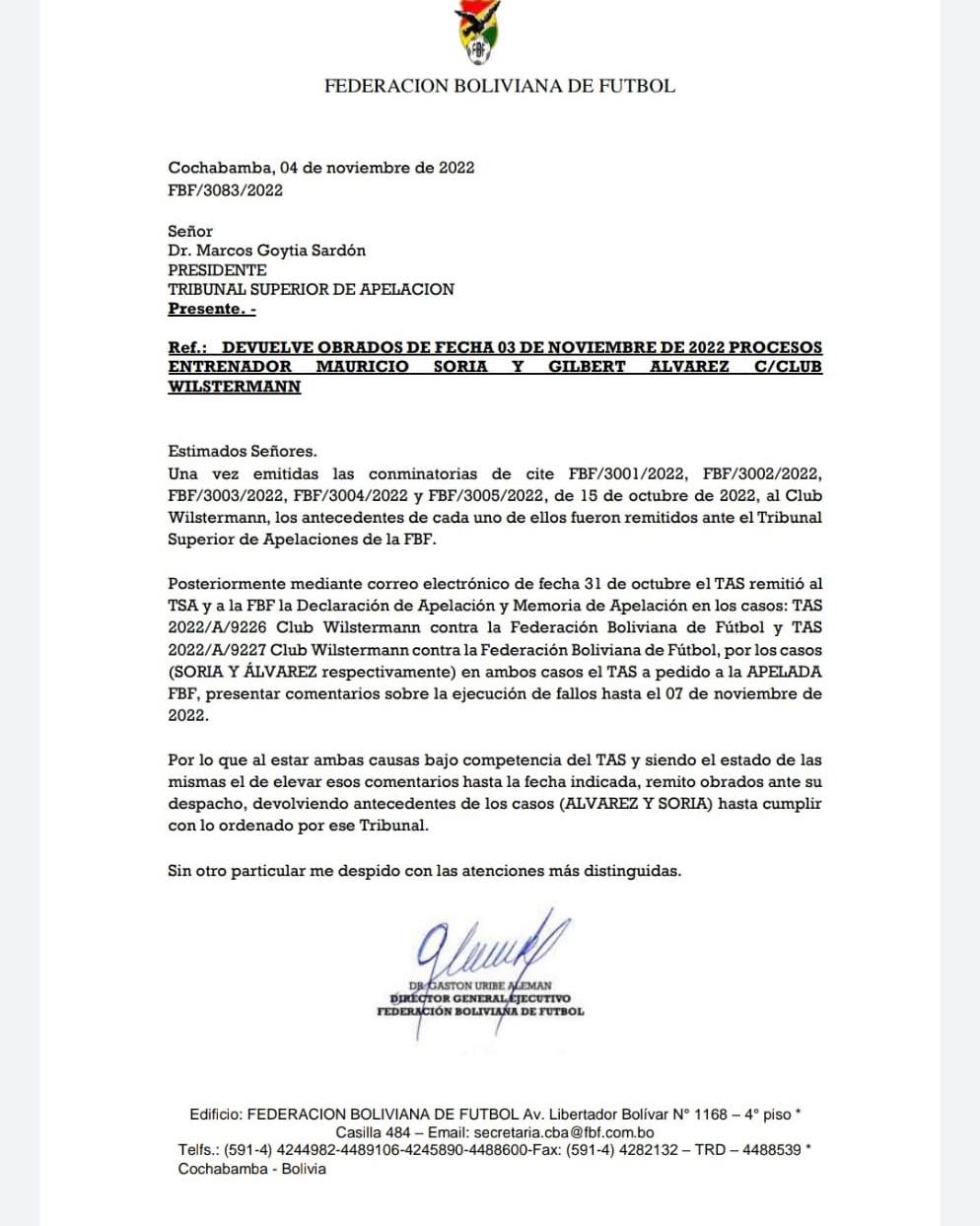 El comunicado de la FBF sobre los casos de conminatoria contra Wilster.