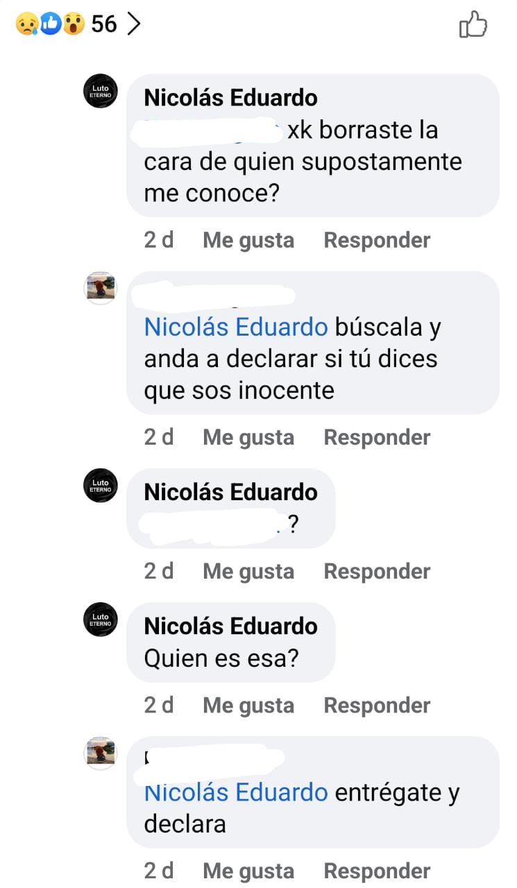 Primeros comentarios de la parente cuenta de Facebook de Nicolas Eduardo.