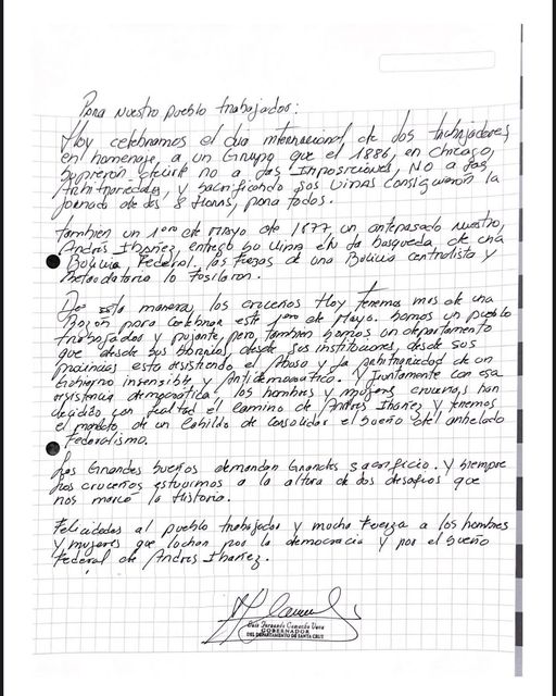 El sueño federal: Camacho escribe otra carta, recuerda a trabajadores y reimpulsa su deseo