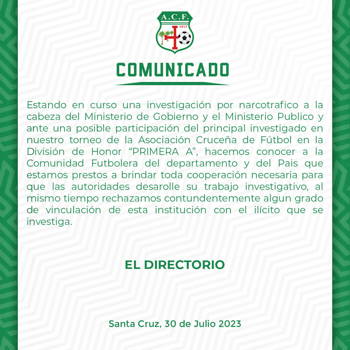 El comunicado de la ACF respecto al caso de Sebastián Marset.