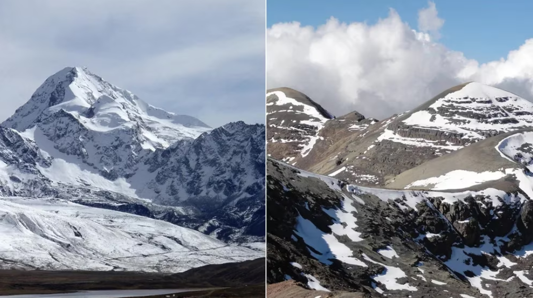 El antes y después del Glaciar Chacaltaya. INFOBAE