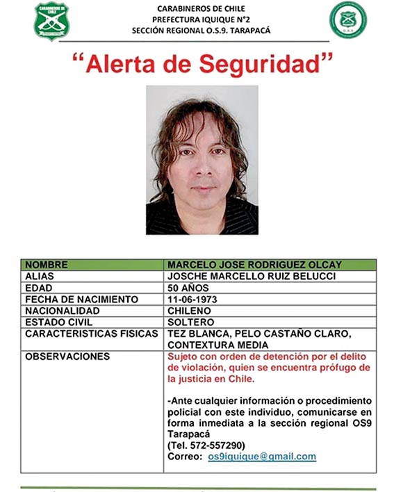La alerta de seguridad en contra del sentenciado. / CARABINEROS TAPARACÁ