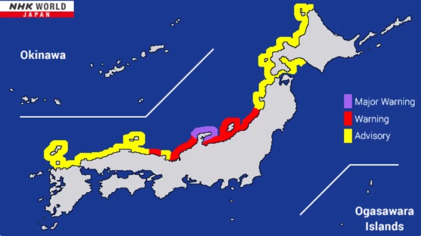 La alerta de Tsunami emitida por la televisión nipona. CAPTURA